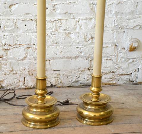 Pair Vintage Stiffel Brass Candlestick Style Table Lamps