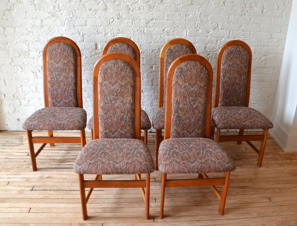 MCM Sculpted Upholstered High-Back Danish Teak Dining Chairs